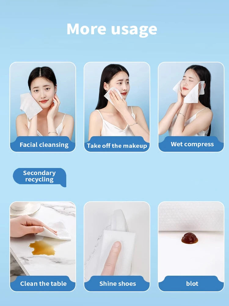 30/70/100PCS Disposable Face Towel Travel Facial Cleansing Wet And Dry Makeup Remover Pearl Cotton Soft Makeup Nonwoven Towel